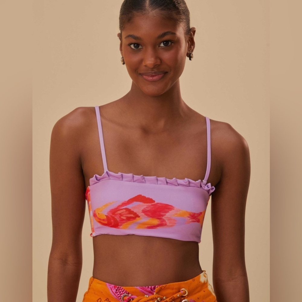 NWT Farm Rio Painted Fishes Bikini Top Lilac